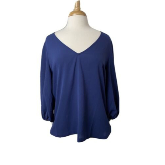 Modcloth Tops - NWOT ModCloth Balloon Sleeve Blue Blouse Top V-neck Pullover Size Large